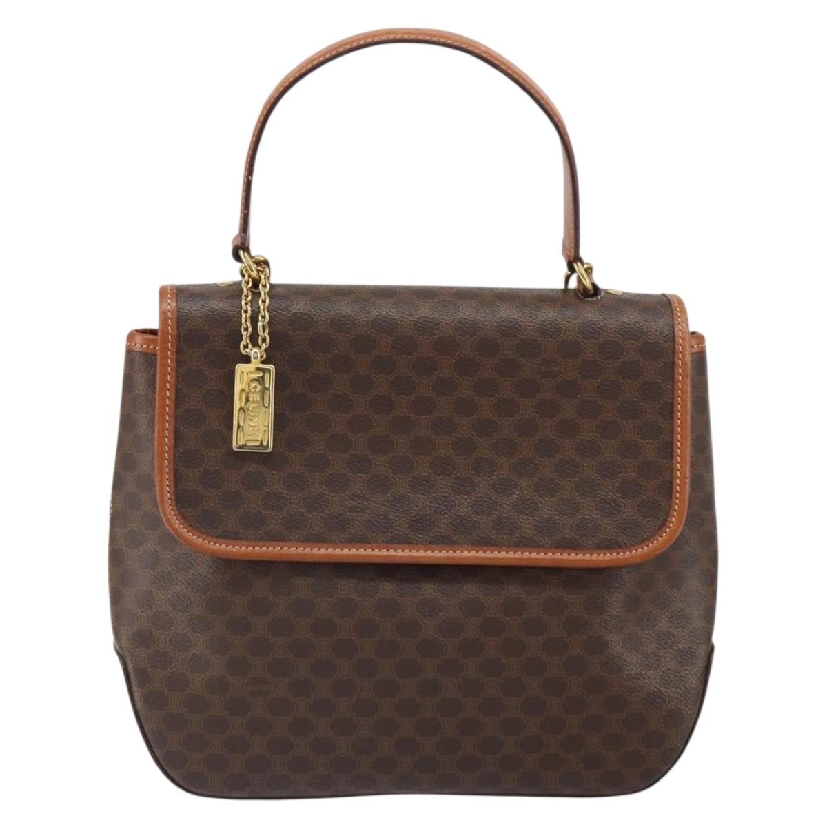 Celine Vintage Macadam Handbag Canvas, BROWN, PVC, Handbag