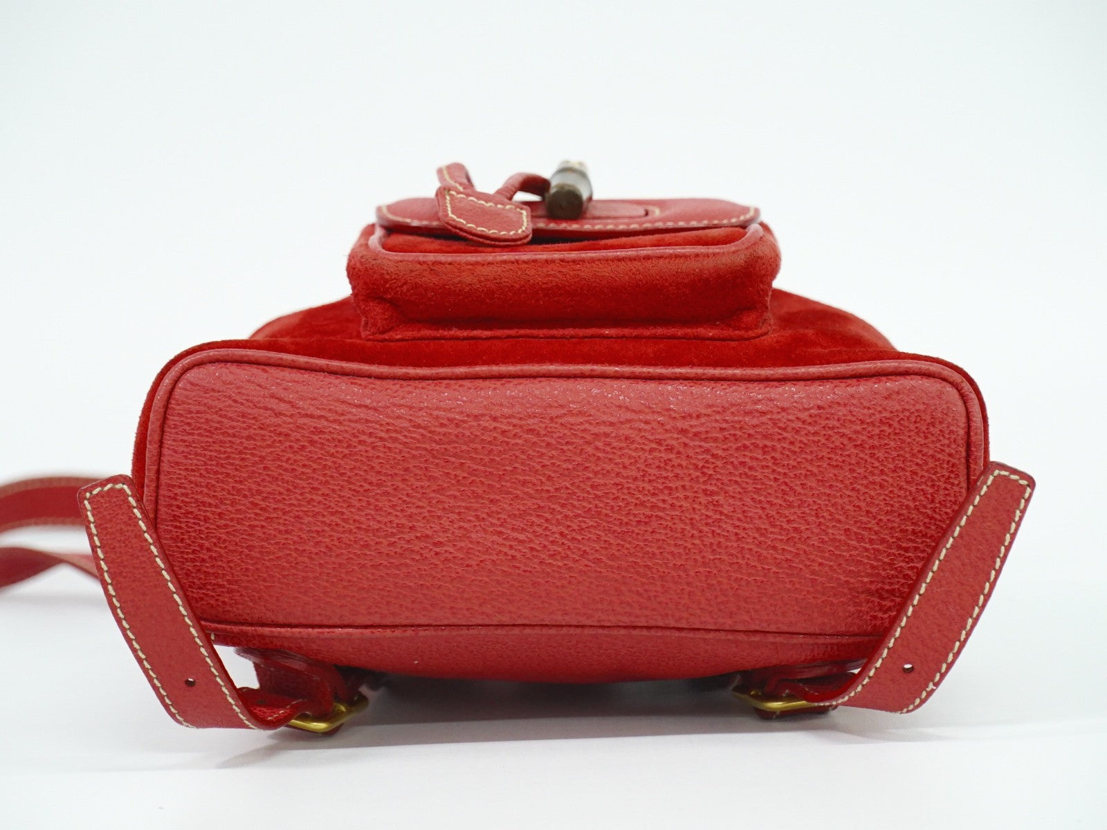 Gucci Vintage Bamboo Backpack Suede, RED, SUEDE, Backpack