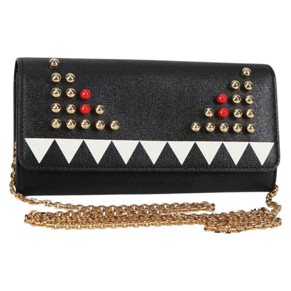 Fendi Monster Wallet on Chain Studded Leather, BLACK, LEATHER, Wallets