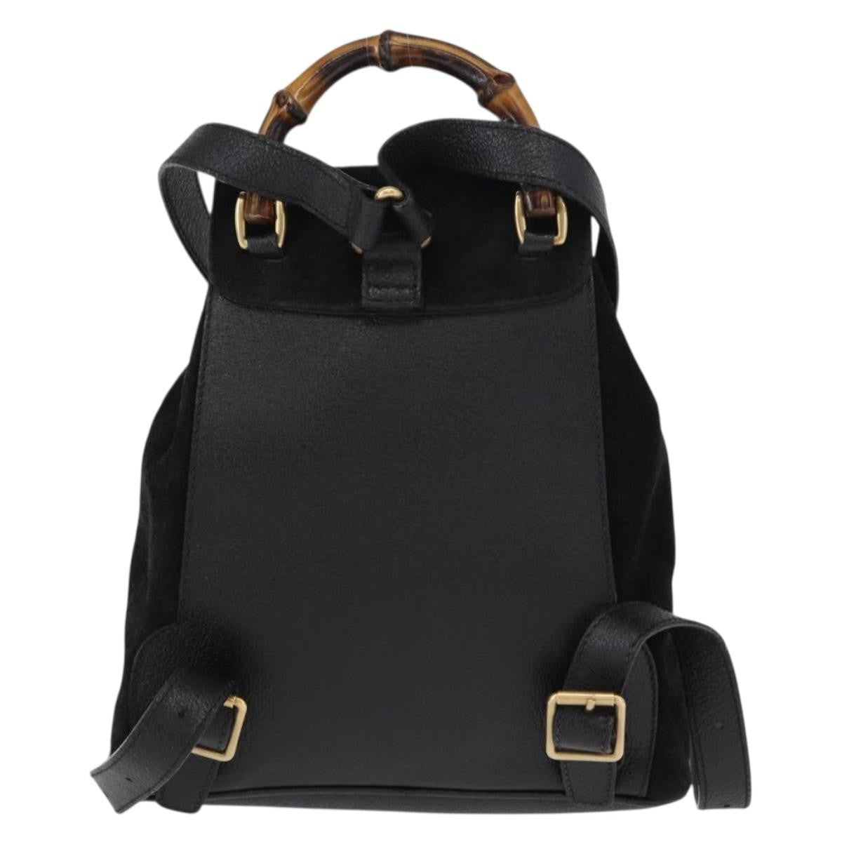 Gucci Vintage Bamboo Backpack Suede, BLACK, SUEDE, Backpack