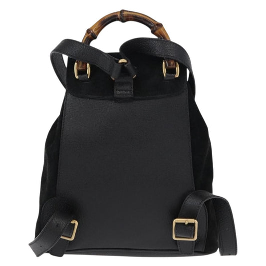Gucci Vintage Bamboo Backpack Suede, BLACK, SUEDE, Backpack