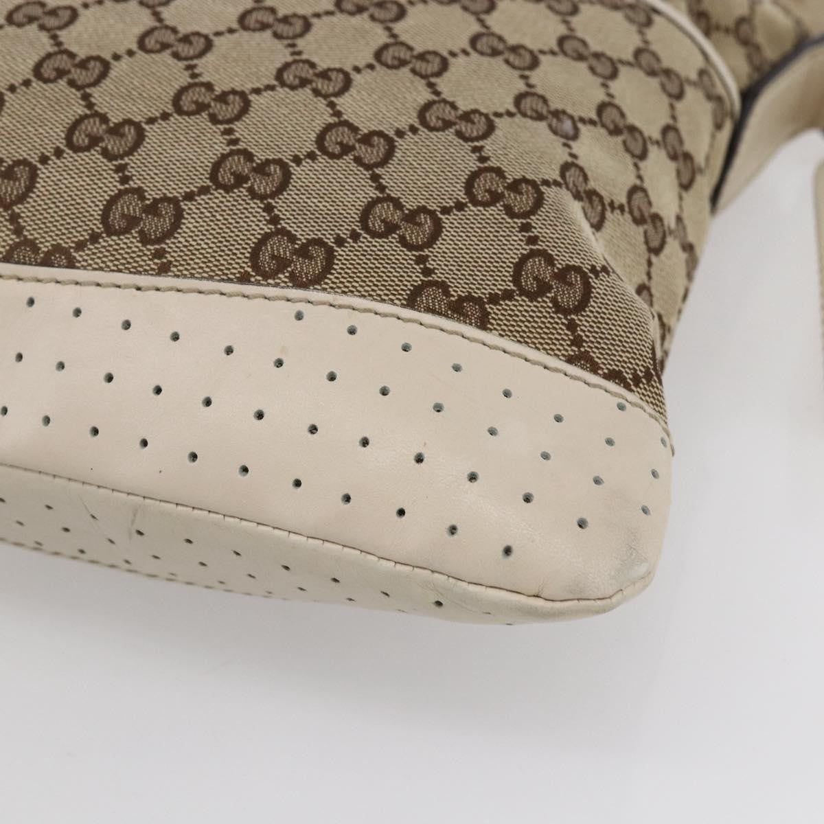 Gucci Zip Messenger Bag GG Canvas with Perforated Leather, BEIGE, CANVAS, Shoulder bag