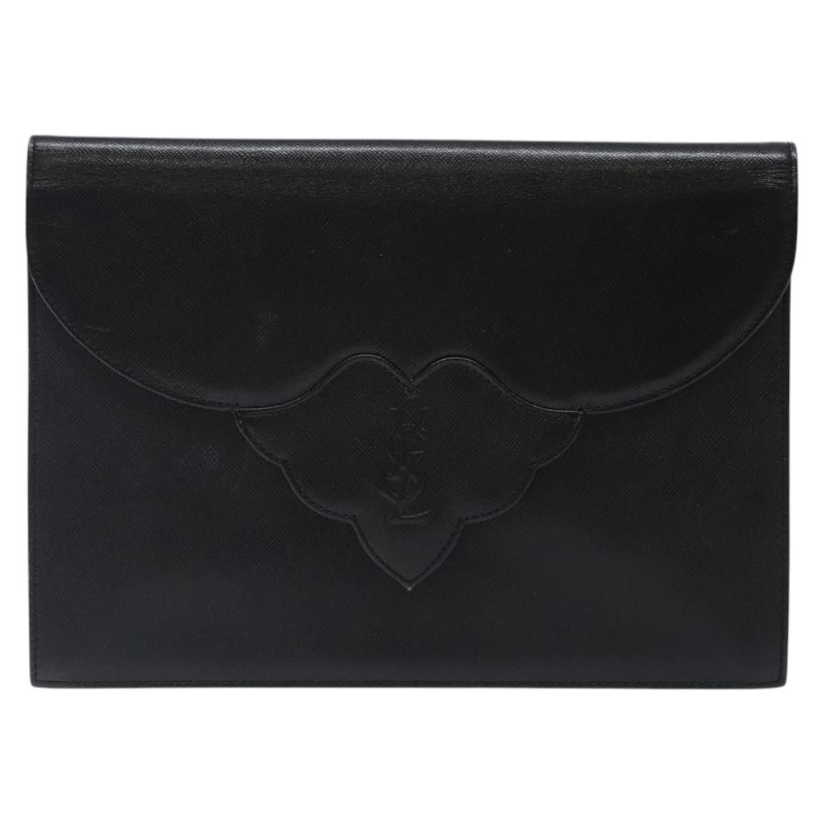 Saint Laurent Vintage Envelope Flap Clutch Leather, BLACK, LEATHER, Clutche & pouche
