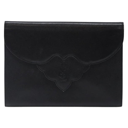 Saint Laurent Vintage Envelope Flap Clutch Leather, BLACK, LEATHER, Clutche & pouche