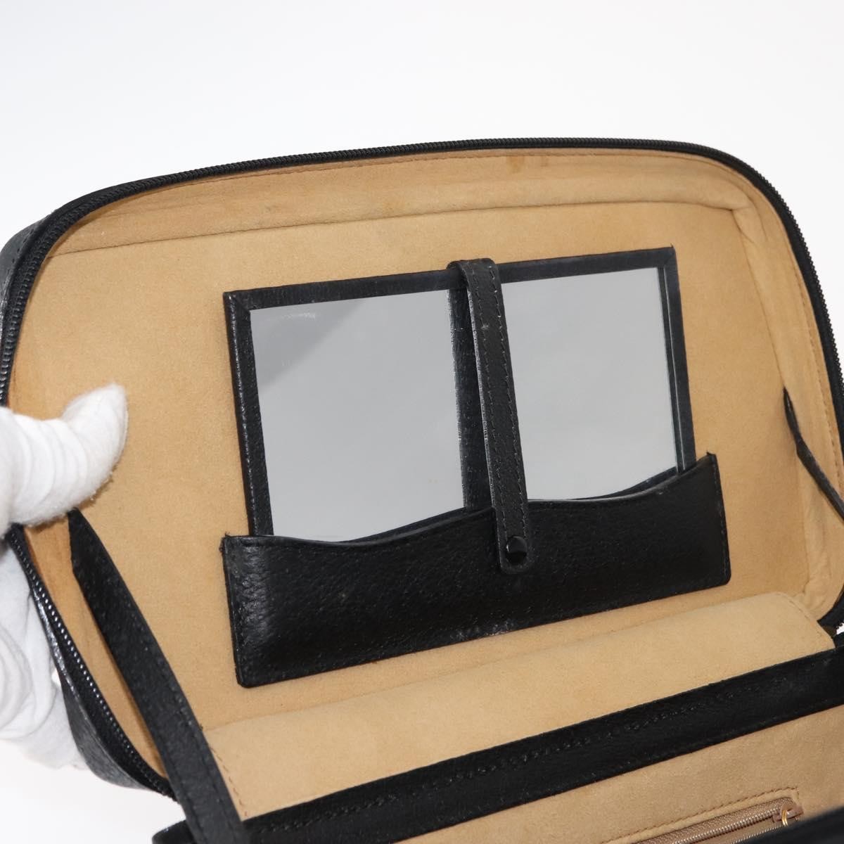 Gucci Vintage Bamboo Vanity Case Leather, NAVY, LEATHER, Handbag