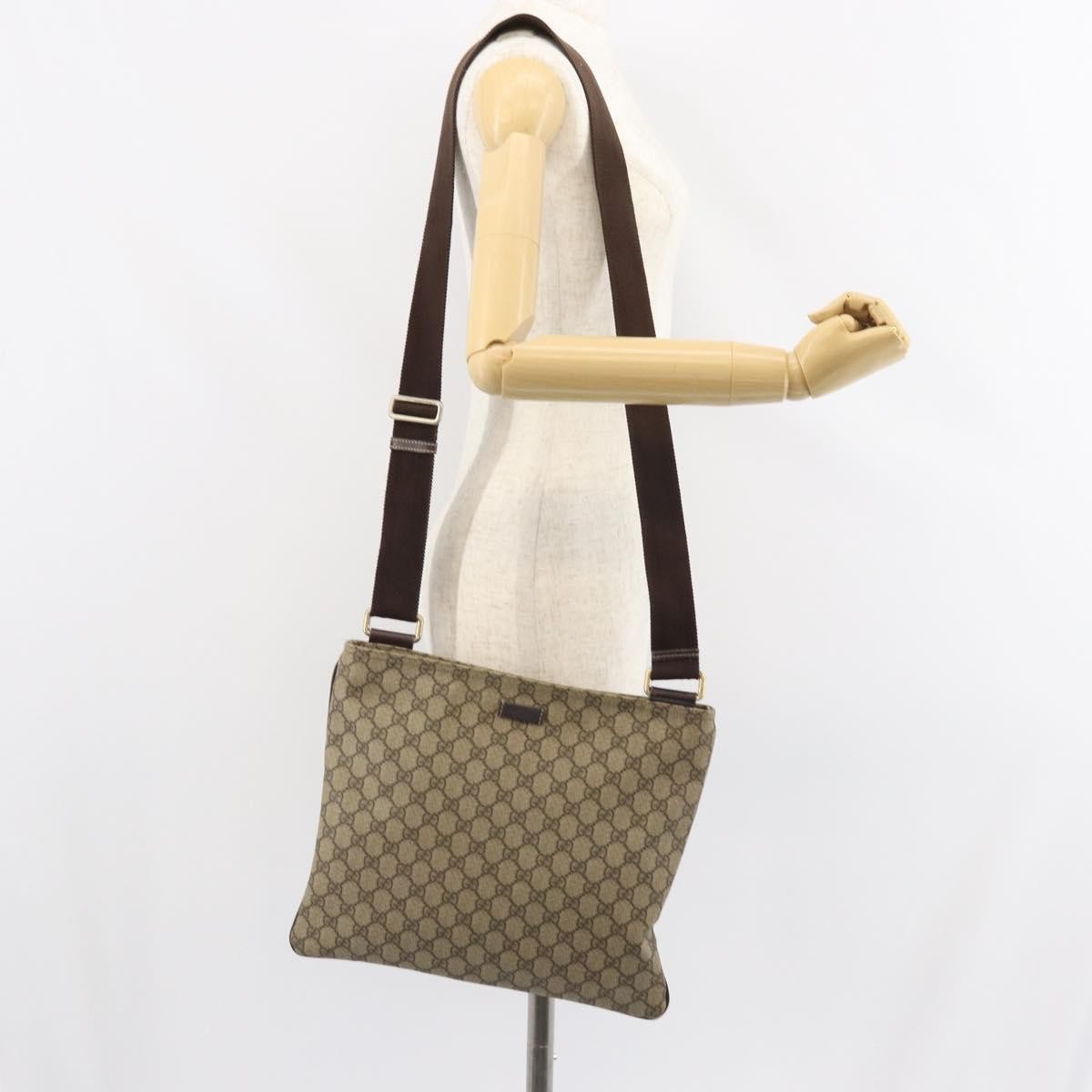 Gucci Zip Top Messenger Bag GG Coated Canvas, BEIGE, PVC, Shoulder bag