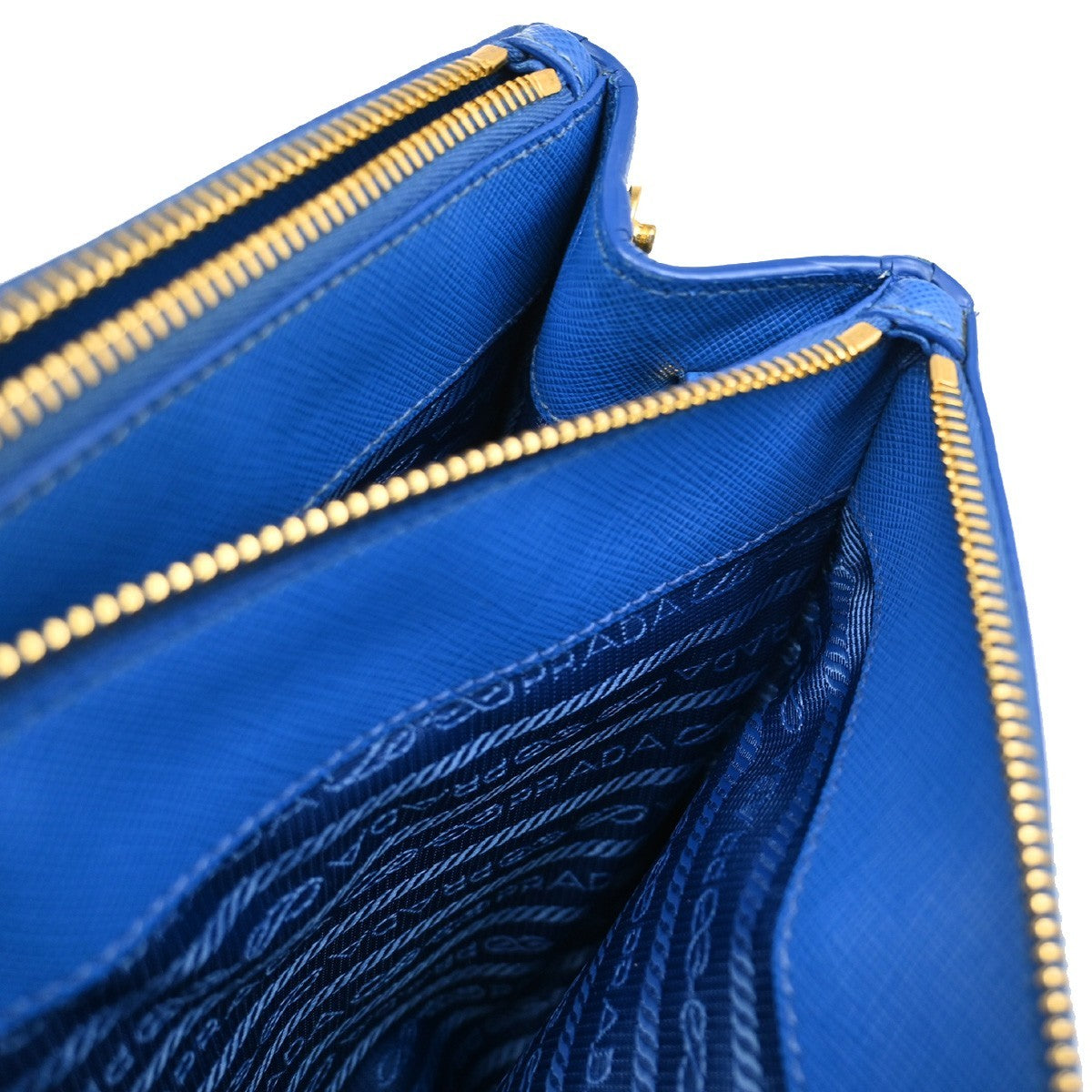 Prada Double Zip Tote Leather, BLUE, LEATHER, Tote bag