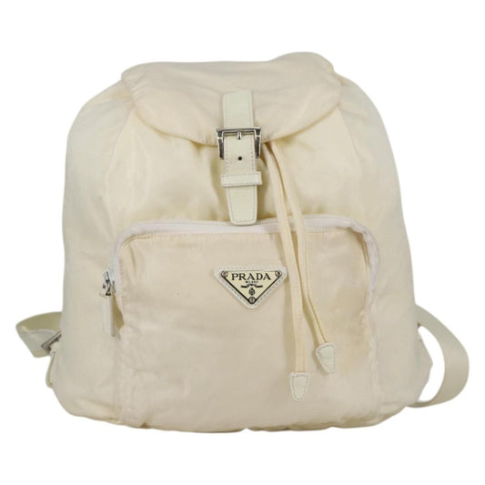 Prada Front Pocket Buckle Backpack Nylon, ECRU, NYLON, Backpack