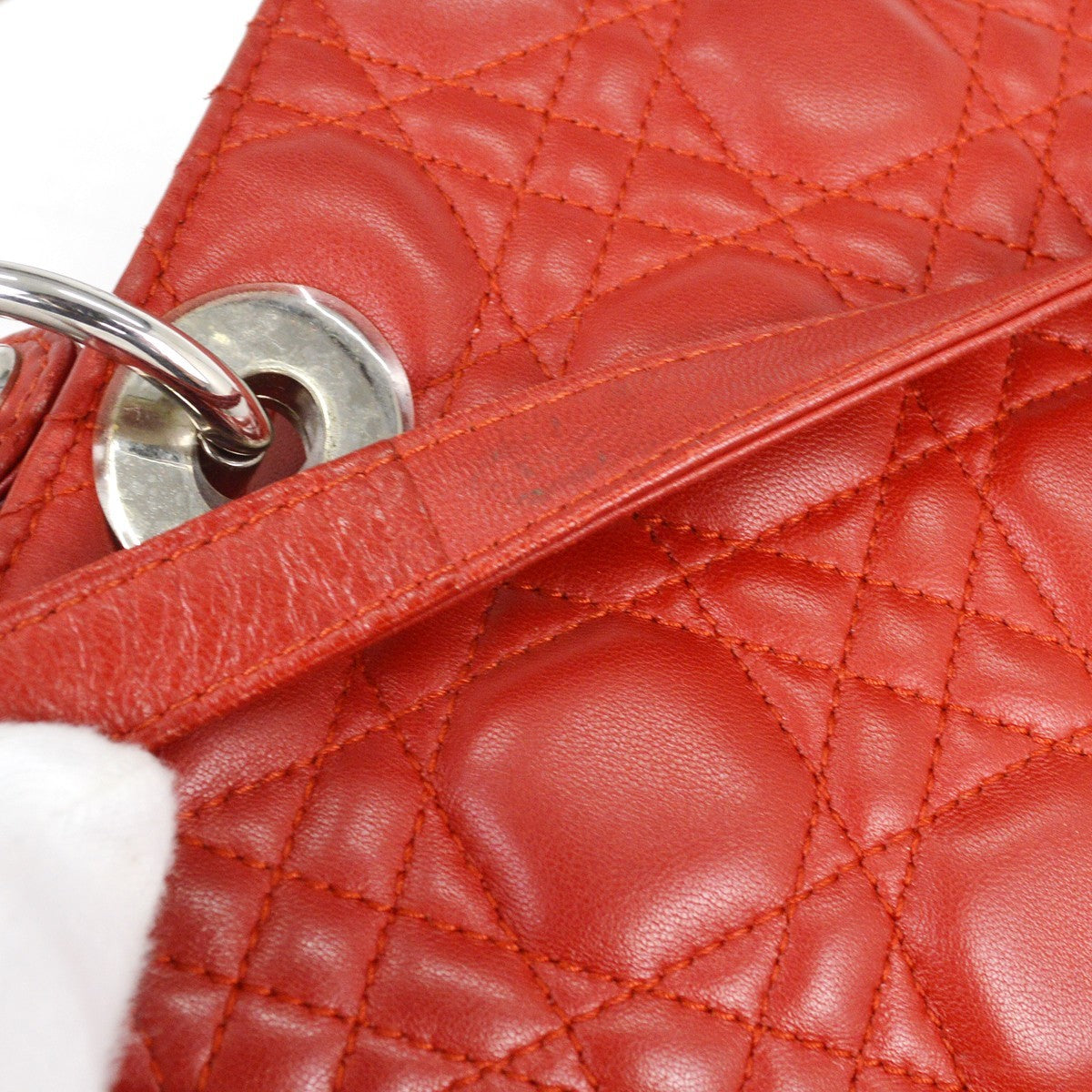 Christian Dior Lady Dior Bag Cannage Quilt Lambskin, RED, LEATHER, Handbag