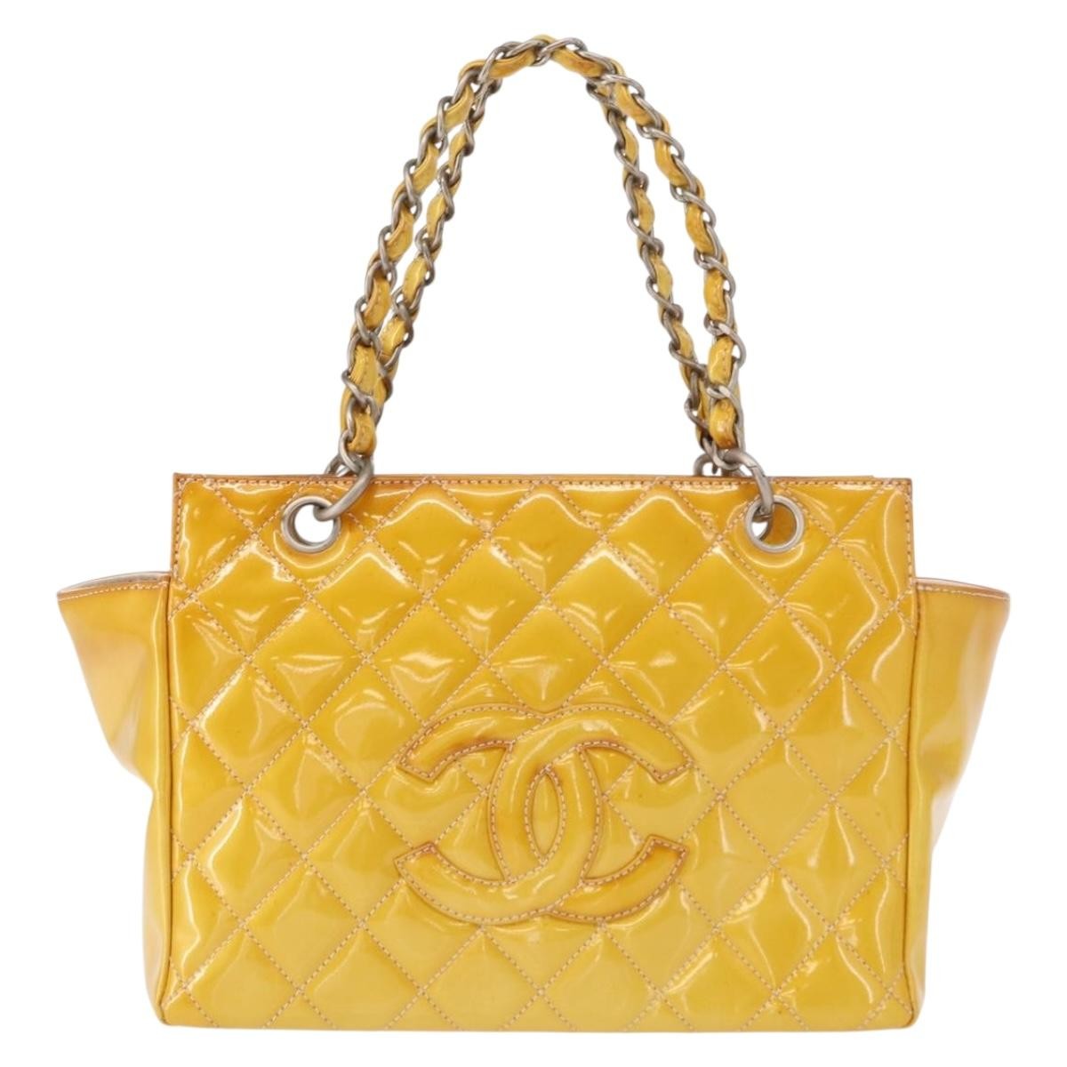 Chanel Vintage Petite Timeless Tote Quilted Patent, YELLOW, PATENT_LEATHER, Tote bag