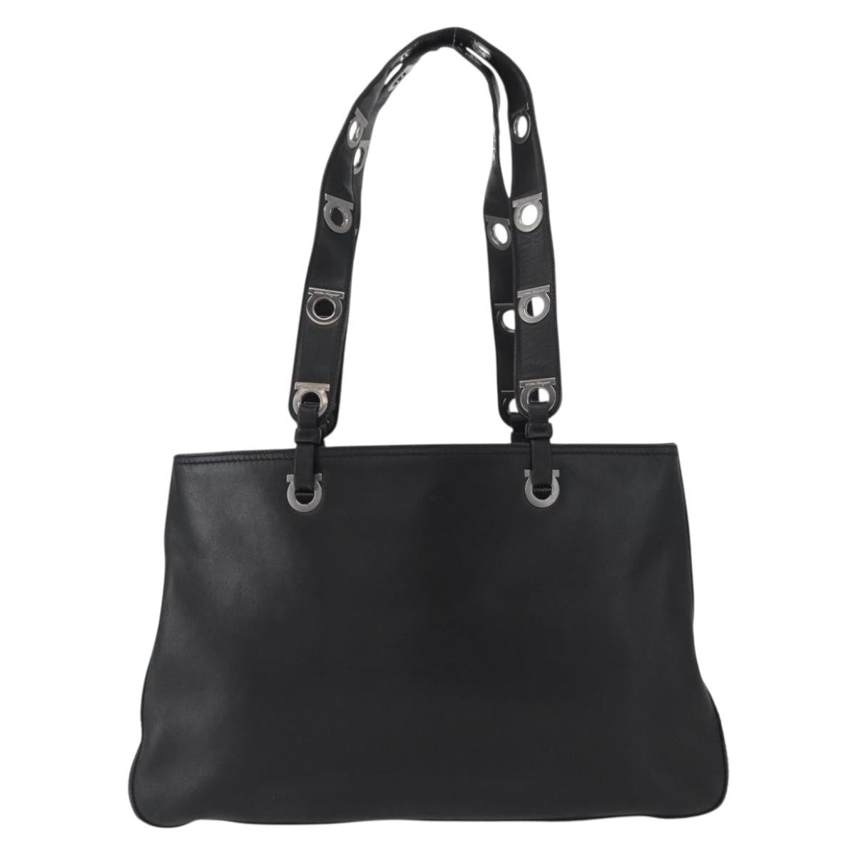 Salvatore Ferragamo Gancini Tote Leather, BLACK, LEATHER, Tote bag