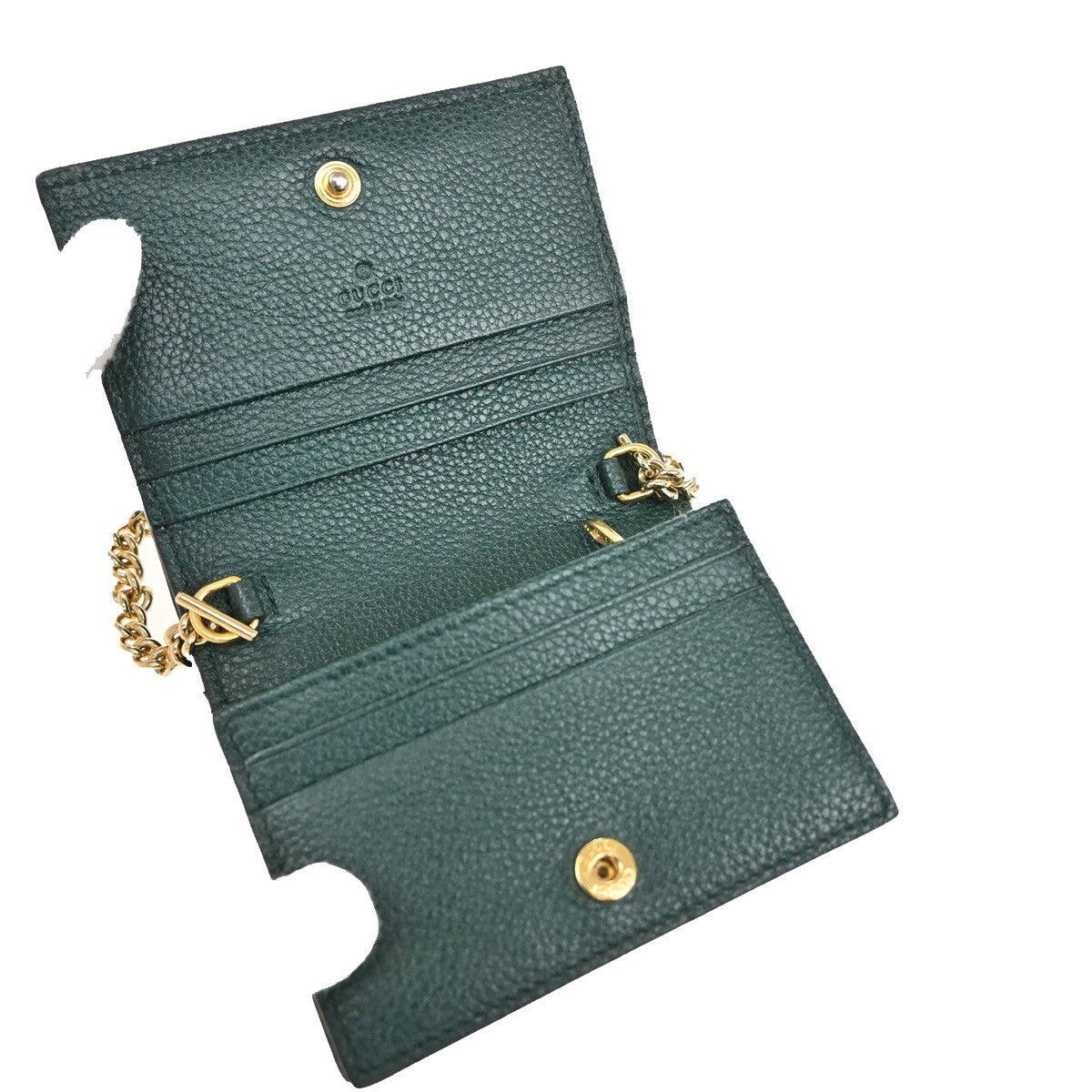 Gucci Zumi Chain Card Case Leather, GREEN, LEATHER, Wallets