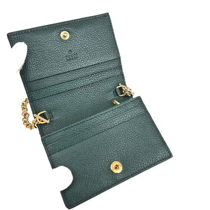 Gucci Zumi Chain Card Case Leather, GREEN, LEATHER, Wallets
