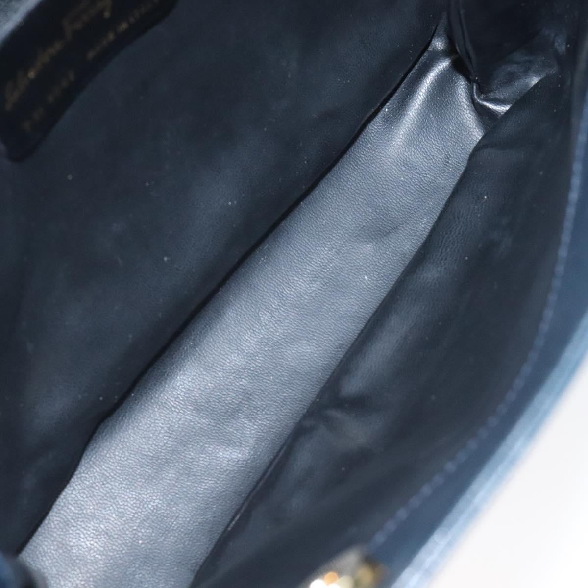 Salvatore Ferragamo Vintage Chain Shoulder Bag Leather, NAVY, LEATHER, Shoulder bag