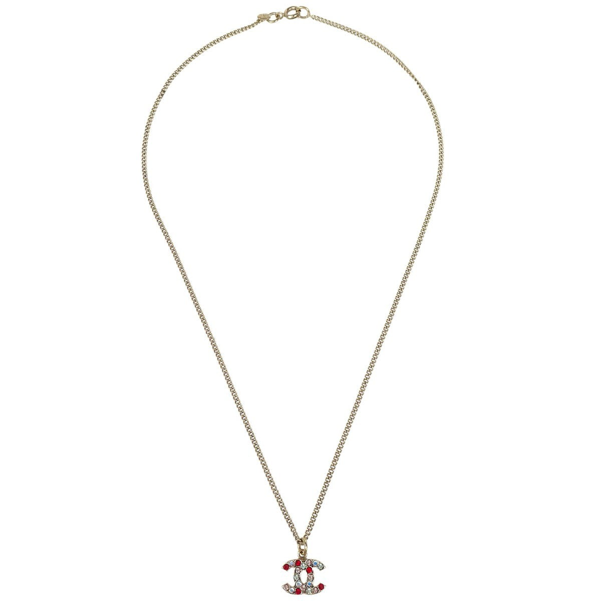 Chanel CC Pendant Necklace Multicolor Crystal Embellished Metal, GOLD, GOLD_PLATED, Necklace