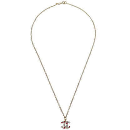 Chanel CC Pendant Necklace Multicolor Crystal Embellished Metal, GOLD, GOLD_PLATED, Necklace