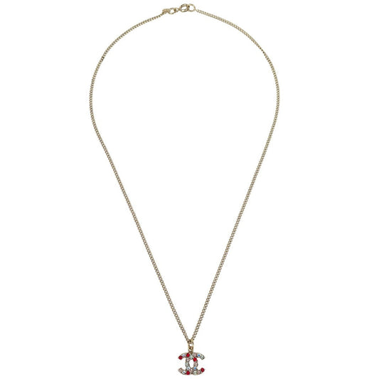 Chanel CC Pendant Necklace Multicolor Crystal Embellished Metal, GOLD, GOLD_PLATED, Necklace