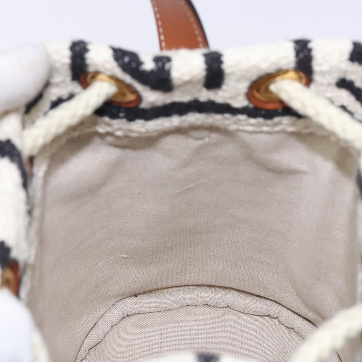 Celine Teen Drawstring Plein Soleil Bucket Bag Canvas with Leather, WHITE, CANVAS, Crossbody bag