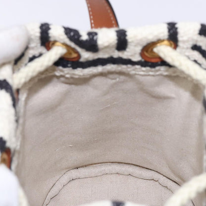 Celine Teen Drawstring Plein Soleil Bucket Bag Canvas with Leather, WHITE, CANVAS, Crossbody bag