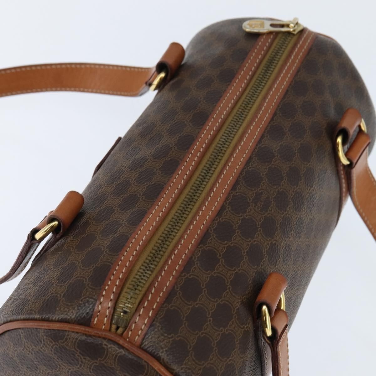 Celine Vintage Macadam Shoulder Bag Canvas and Leather, BROWN, CANVAS, Shoulder bag