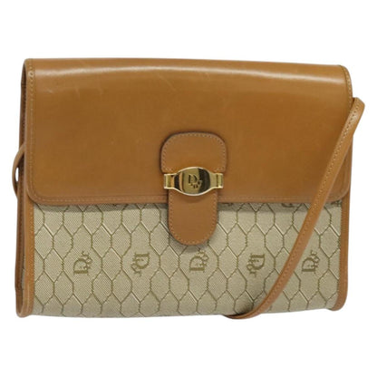 Christian Dior Vintage Honeycomb Flap Crossbody Bag Canvas and Leather, BEIGE, CANVAS, Crossbody bag