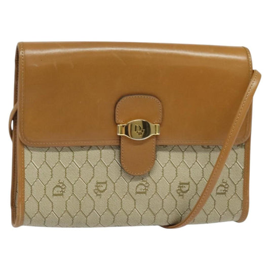 Christian Dior Vintage Honeycomb Flap Crossbody Bag Canvas and Leather, BEIGE, CANVAS, Crossbody bag
