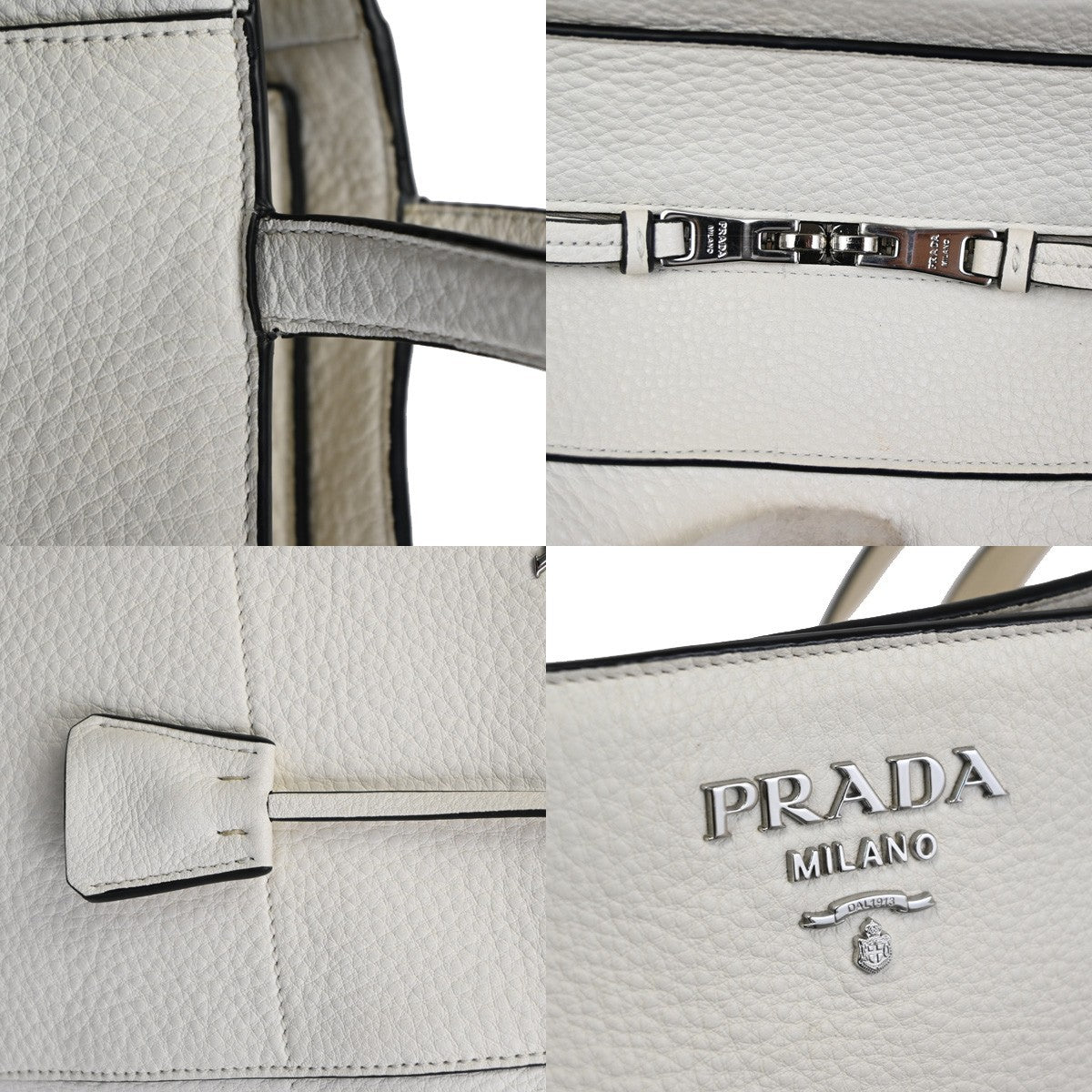 Prada Vintage Tote Leather, WHITE, LEATHER, Tote bag