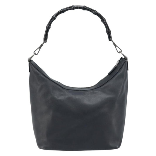Gucci Vintage Bamboo Hobo Leather, BLACK, LEATHER, Handbag