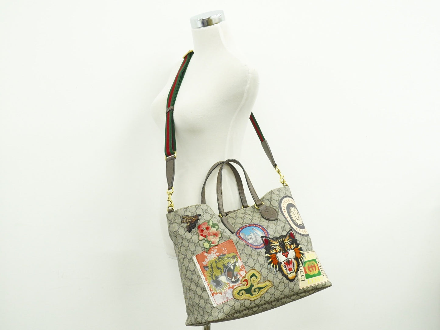 Gucci Courrier Convertible Soft Open Tote GG Coated Canvas with Applique, BEIGE, CANVAS, Tote bag