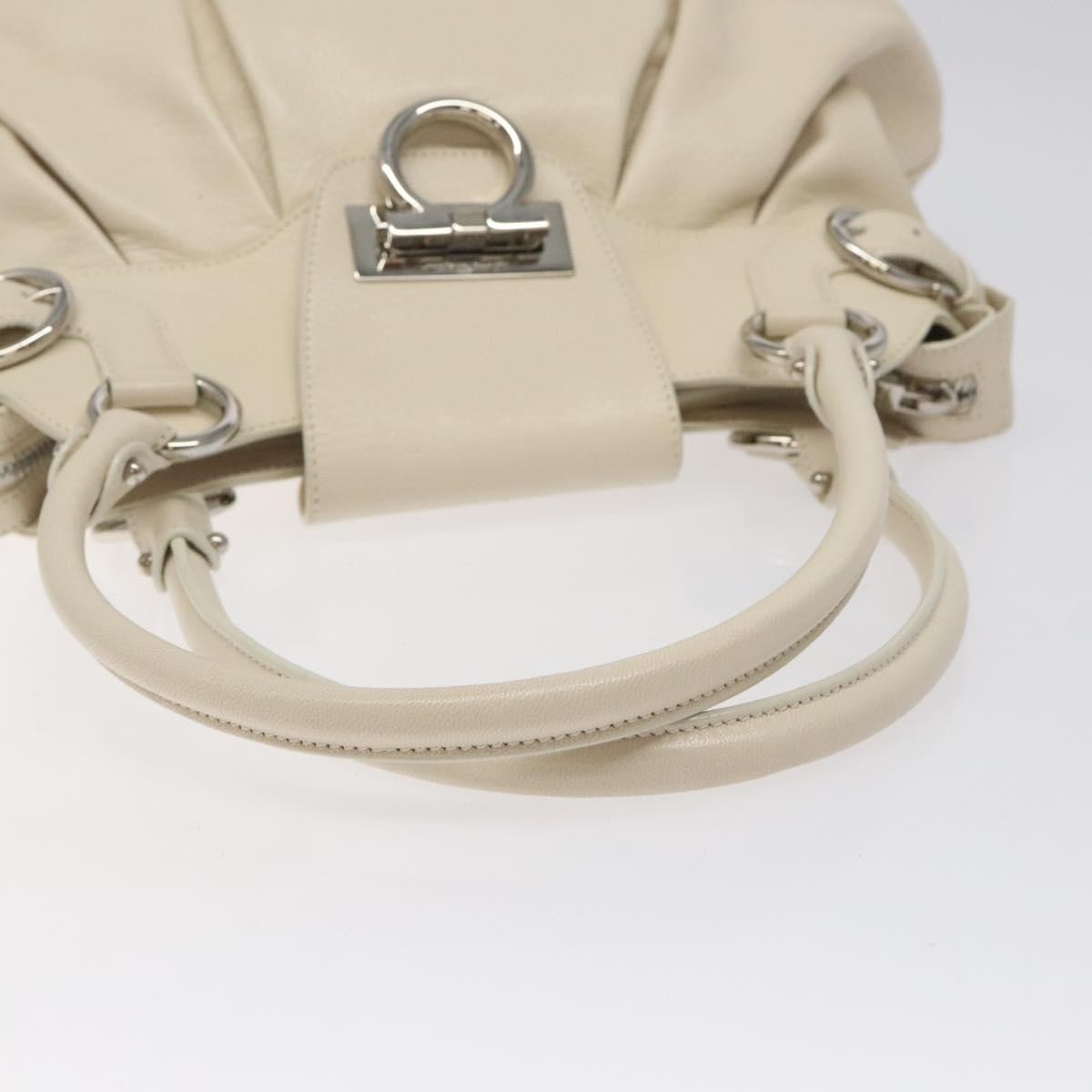 Salvatore Ferragamo Gancini Shoulder Bag Leather, WHITE, LEATHER, Shoulder bag