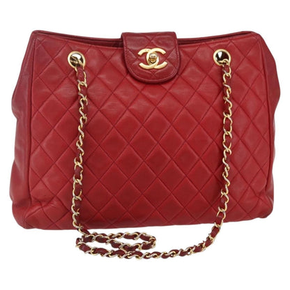 Chanel Vintage Shopping Tote Quilted Lambskin, RED, LEATHER, Tote bag