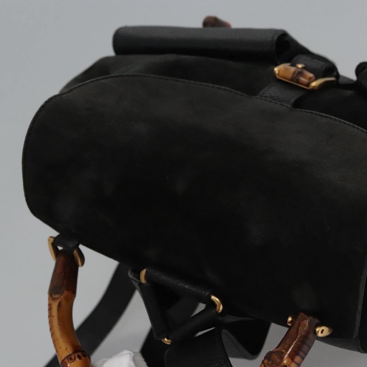 Gucci Vintage Bamboo Backpack Suede and Leather, Black, Suede, Backpack