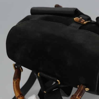 Gucci Vintage Bamboo Backpack Suede and Leather, Black, Suede, Backpack