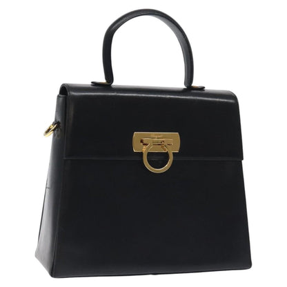 Salvatore Ferragamo Convertible Top Handle Bag Leather, BLACK, LEATHER, Handbag