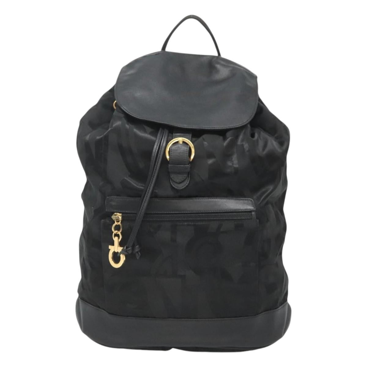 Salvatore Ferragamo Vintage Gancini Backpack Nylon, BLACK, NYLON, Backpack