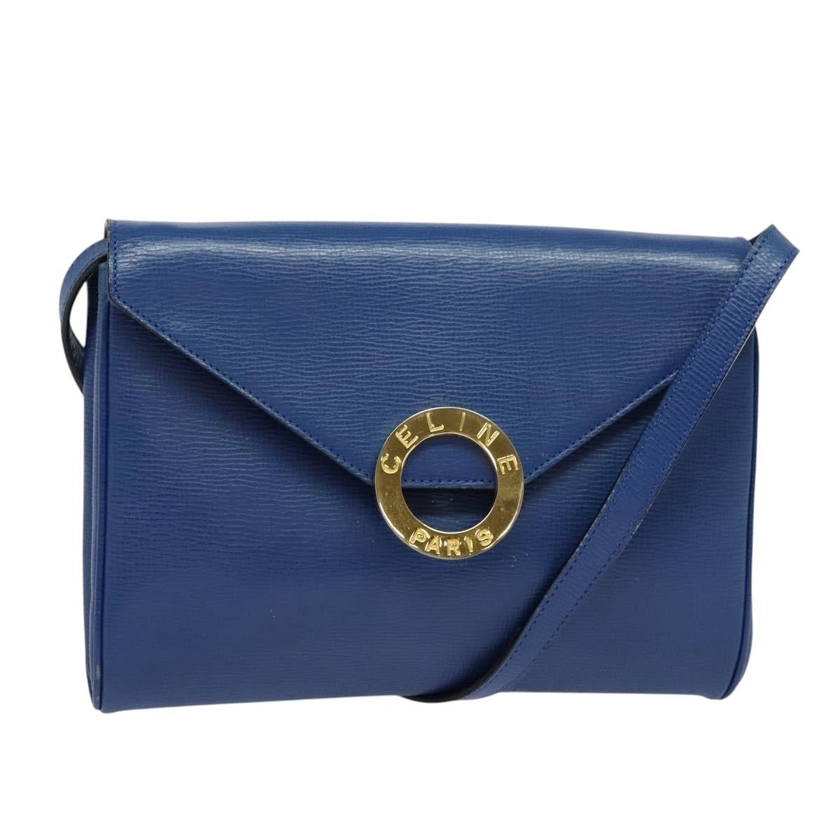 Celine Vintage Circle Logo Crossbody Bag Leather, BLUE, LEATHER, Crossbody bag