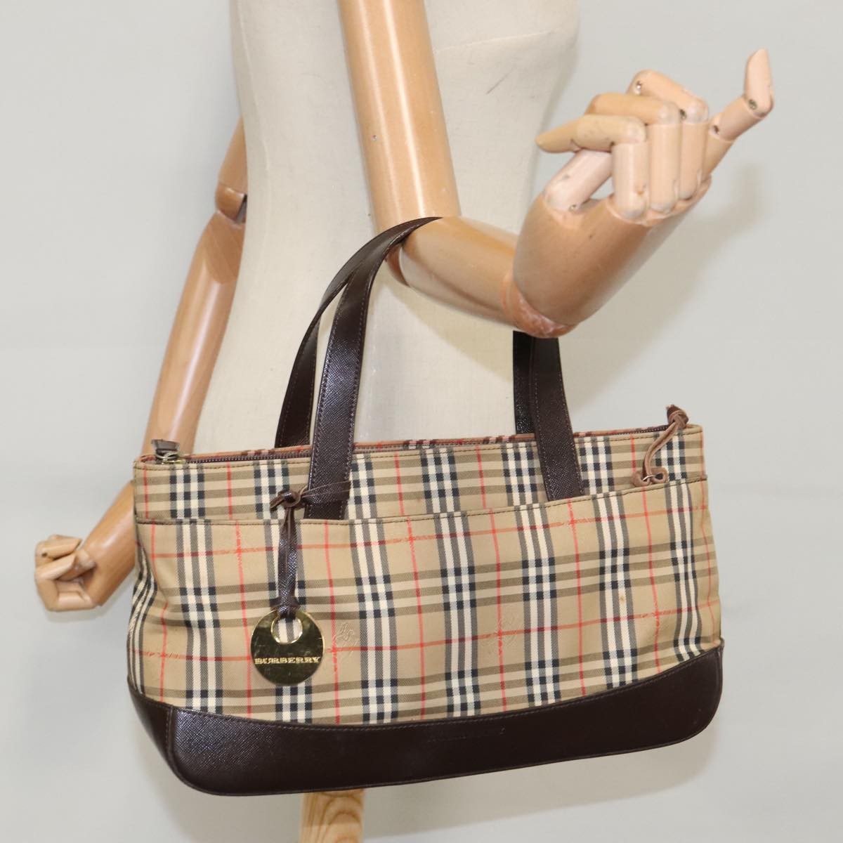 Burberry Nova Handbag Check Pattern, BEIGE, CANVAS, Handbag