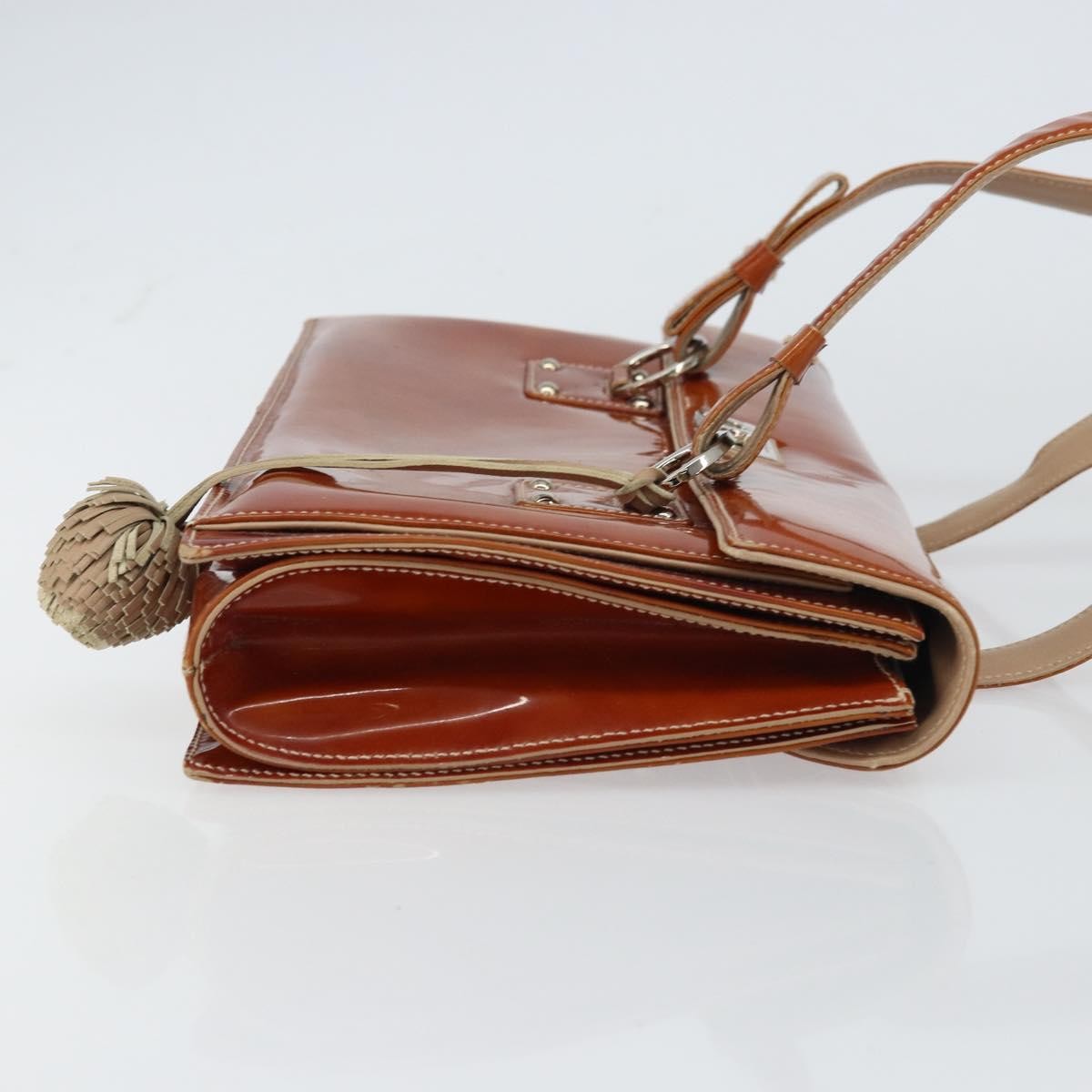 Salvatore Ferragamo Gancini handbag Patent leather, BROWN, PATENT_LEATHER, Handbag