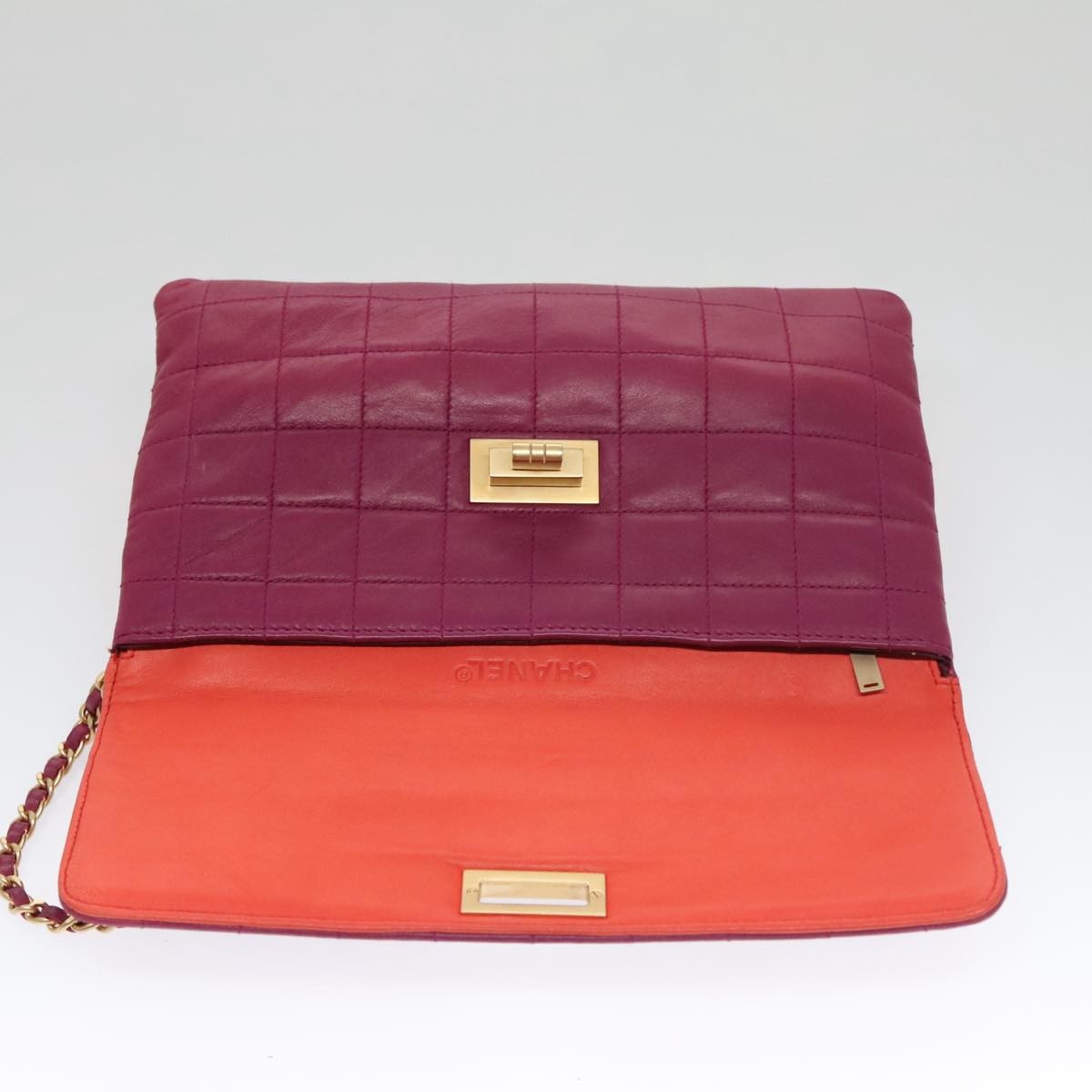 Chanel Vintage Chocolate Bar Double Side Flap Shoulder Bag Quilted Lambskin, PURPLE, LEATHER, Shoulder bag