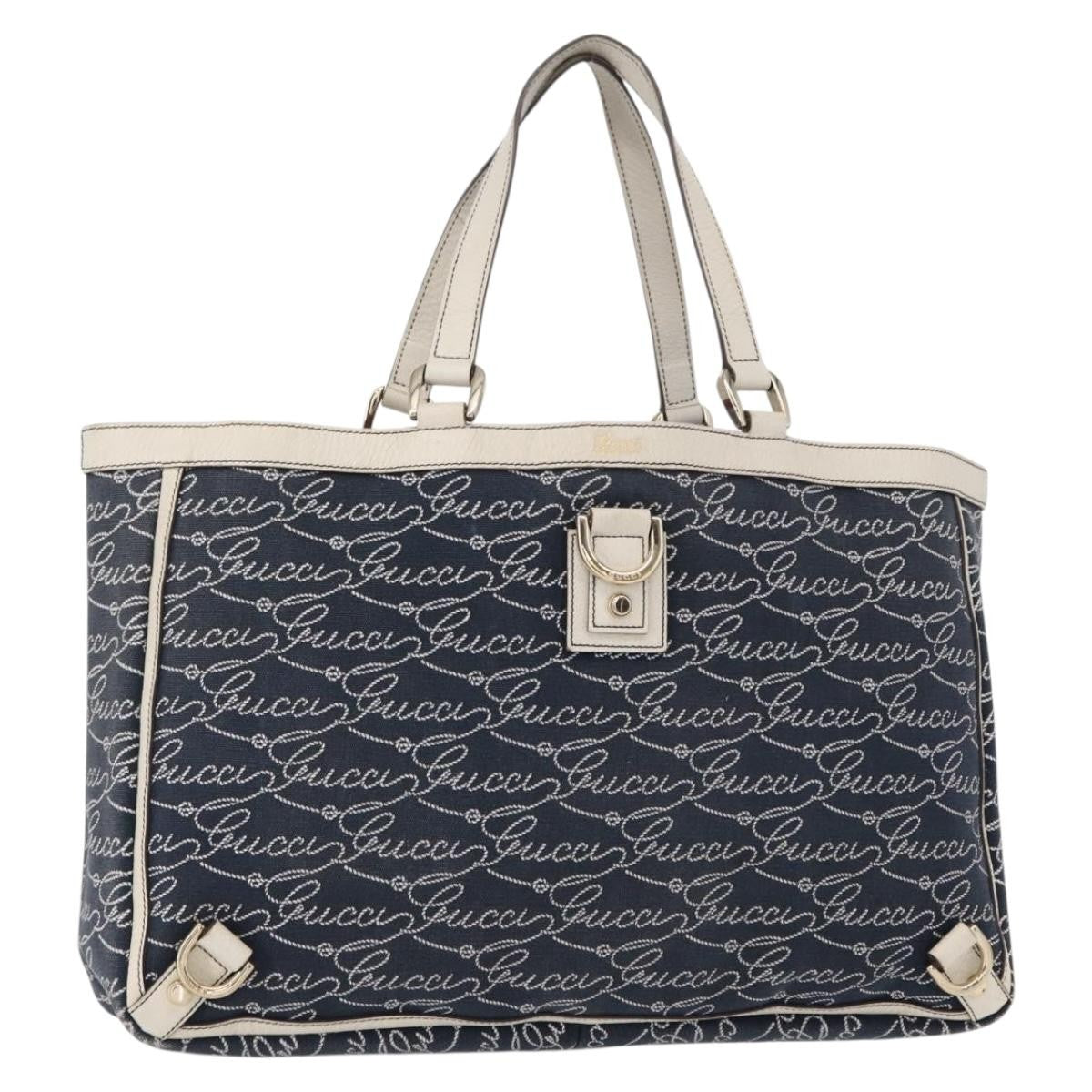 Gucci Abbey Tote GG Canvas with Leather, NAVY, CANVAS, Tote bag