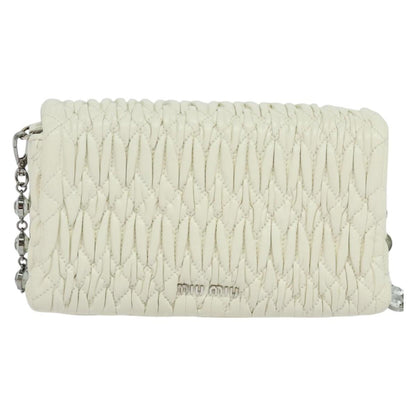 Miu Miu Crystal 2way Pouch Matelasse Leather, WHITE, LEATHER, Shoulder bag