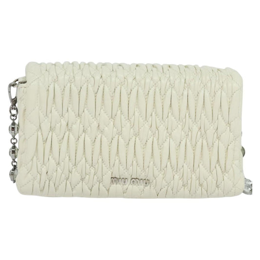 Miu Miu Crystal 2way Pouch Matelasse Leather, WHITE, LEATHER, Shoulder bag
