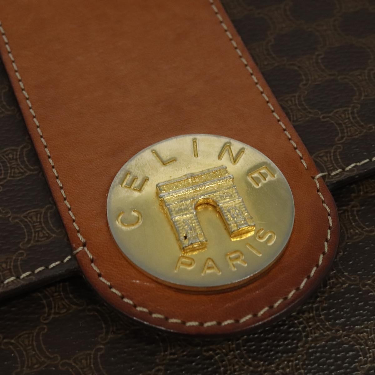 Celine Vintage Macadam Shoulder Bag Canvas and Leather, BROWN, CANVAS, Shoulder bag