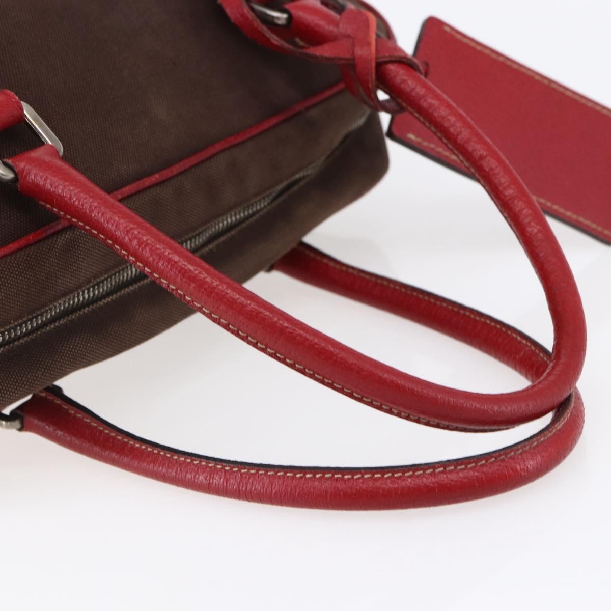 Prada Bowler Bag Canvas with Leather, BROWN, CANVAS, Handbag