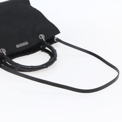 Gucci Vintage Bamboo Handle Tote Nylon, BLACK, NYLON, Handbag