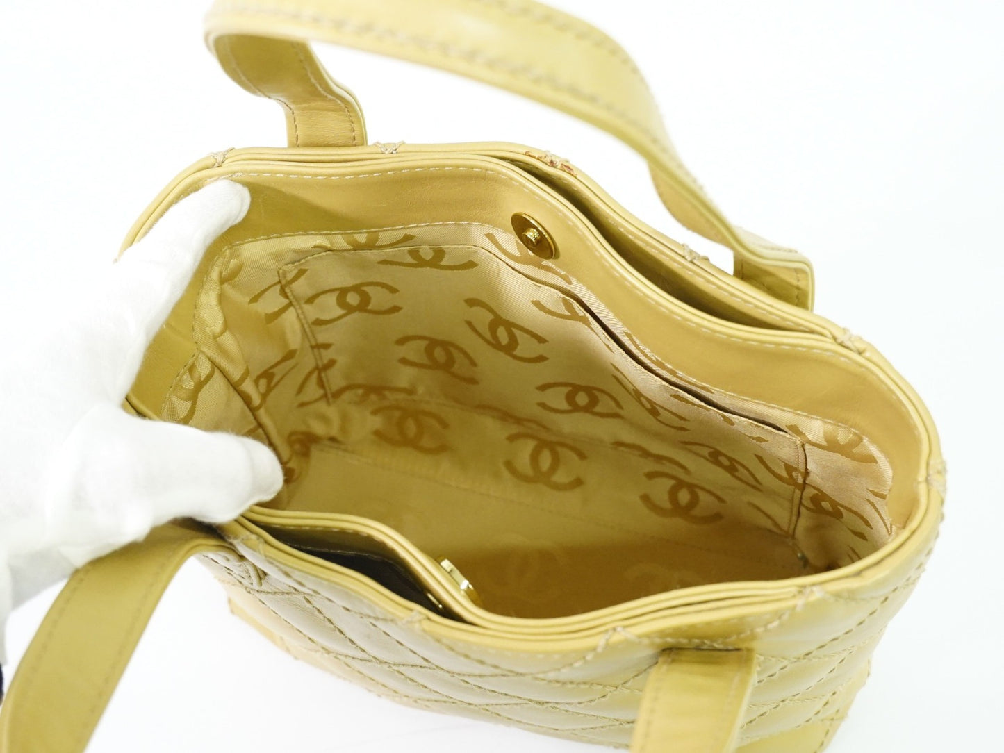 Chanel Surpique Tote Quilted Leather, BEIGE, LEATHER, Tote bag