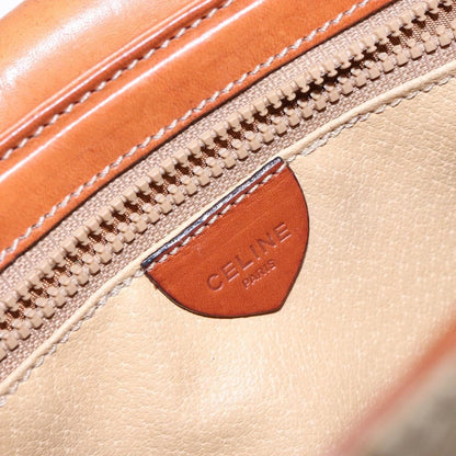 Celine Vintage Macadam Shoulder Bag Canvas and Leather, BEIGE, CANVAS, Shoulder bag