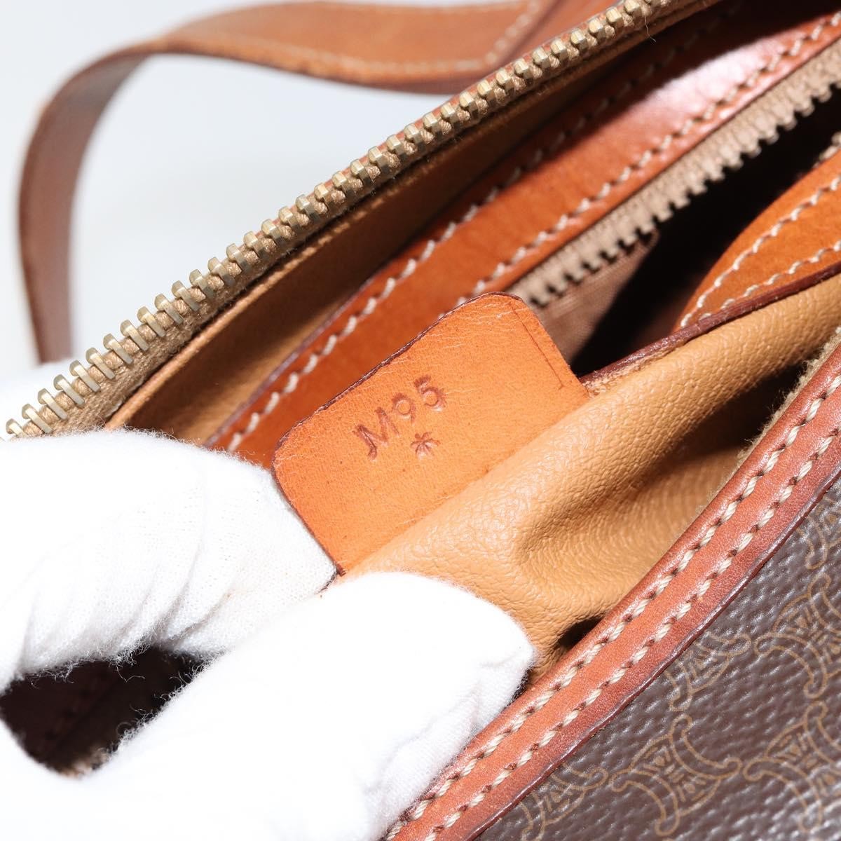 Celine Vintage Macadam Handbag Canvas and Leather, BROWN, PVC, Shoulder bag