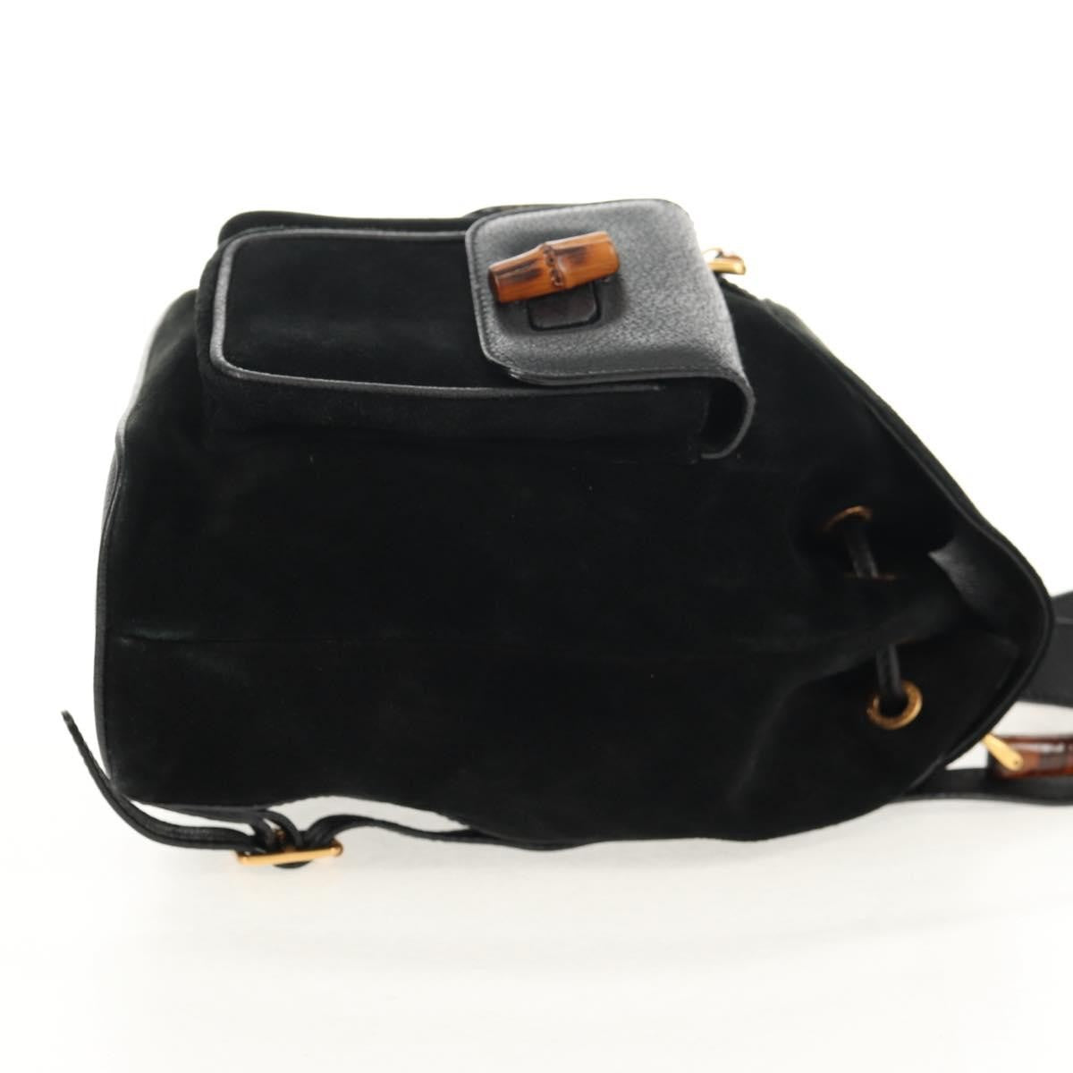 Gucci Vintage Bamboo Backpack Suede, BLACK, SUEDE, Backpack