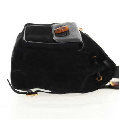 Gucci Vintage Bamboo Backpack Suede, BLACK, SUEDE, Backpack